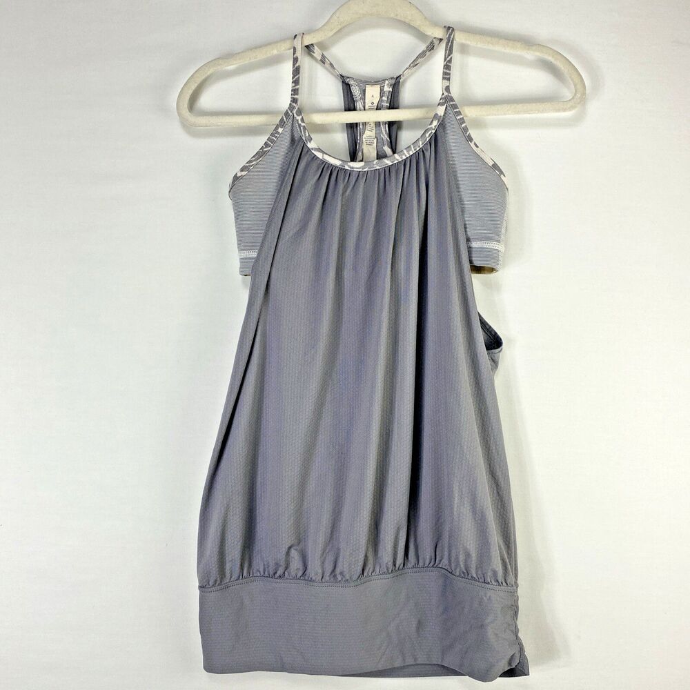 Lululemon Wild Tank 2 in 1 Built-In Bra Gray White Size 4 Yoga Training Womens